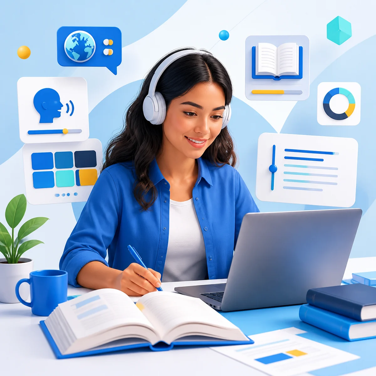 Estudiante de Spaikin aprendiendo inglés, diseño digital y comprensión lectora